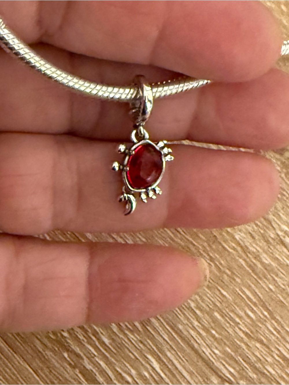 Sterling Silver Red Gem Turtle Pendant Necklace - Unbranded